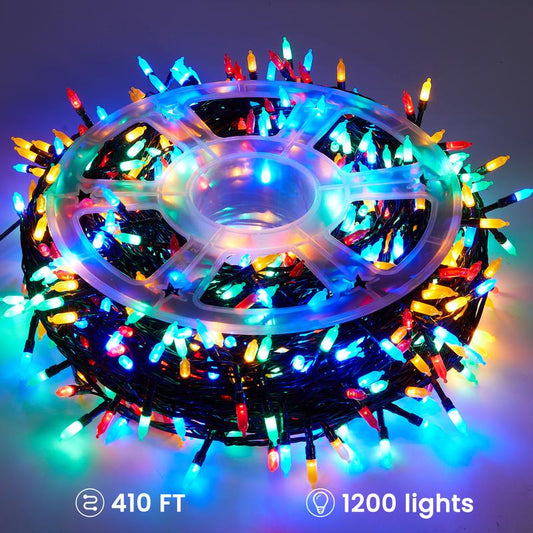 Brightown 410FT 1200 LED Car String Lights Multicolor Green Wire Cigarette Plug Cool Lighting Source Not Prone to Hot for Vehicle Decoration,Halloween Christmas Car